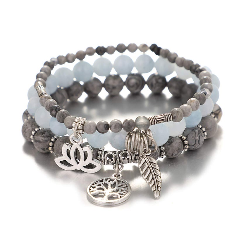 UEUC Tree of Life Yoga Healing Stone Bracelets,Multilayer Lotus Chakra Stone Reiki Bracelet Sets,Anxiety Crystal Natural Stone,for Women Stress Relief - Image 1